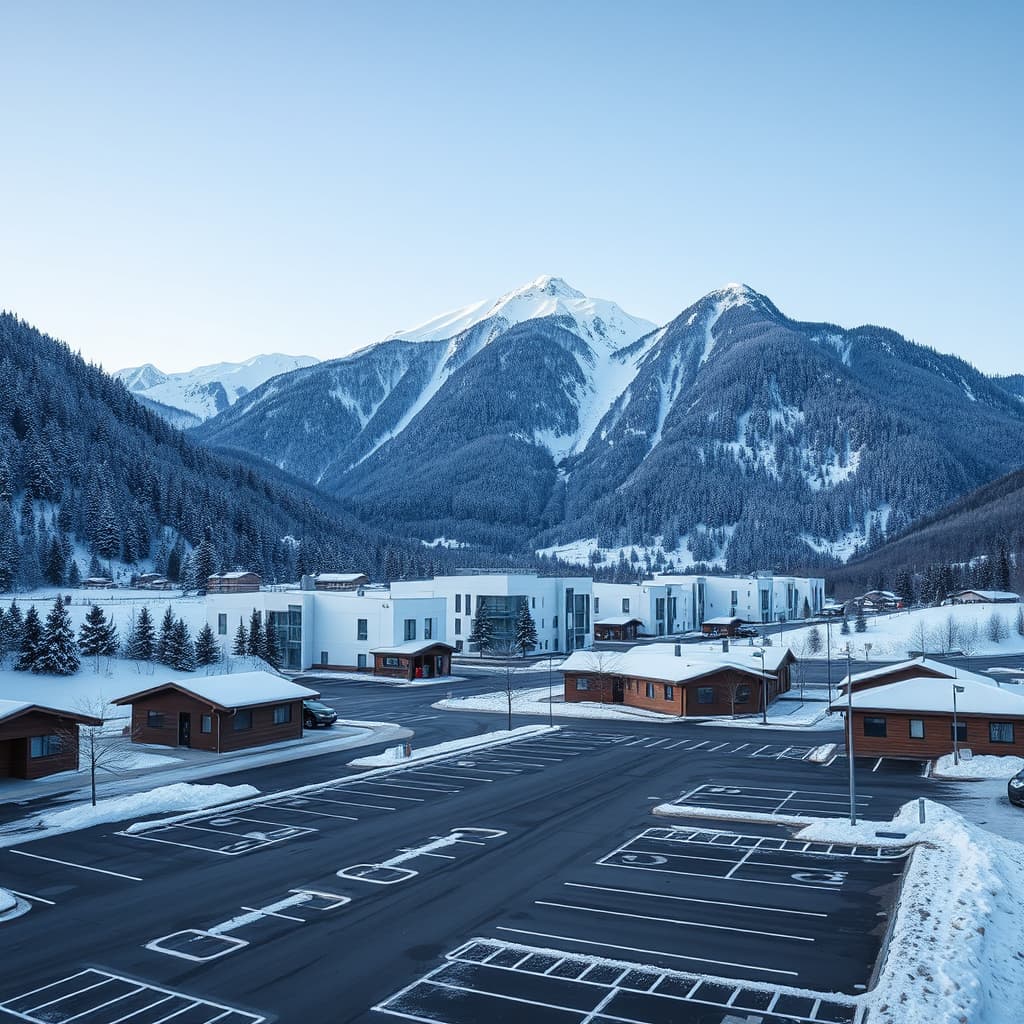 Commercial parking lot cleared and salted after a snowfall